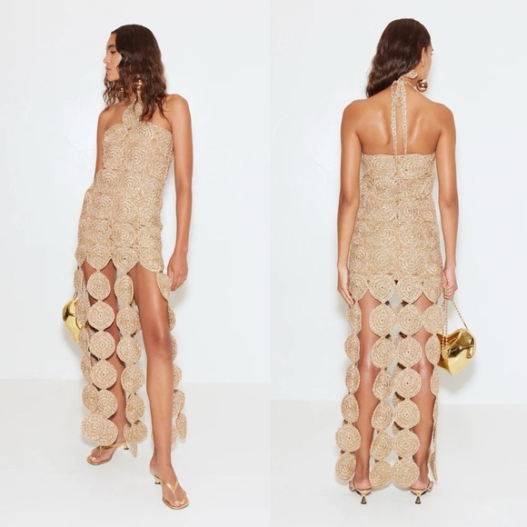 Simon Miller Beep Beep Lurex Crochet Cutout Maxi Dress Star Gold NEW with tags - Picture 8 of 8